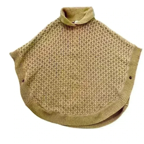 Talbots Crocheted Batwing Sweater Poncho Size S/M Tan Casual Fall Chunky Layer - Picture 6 of 11